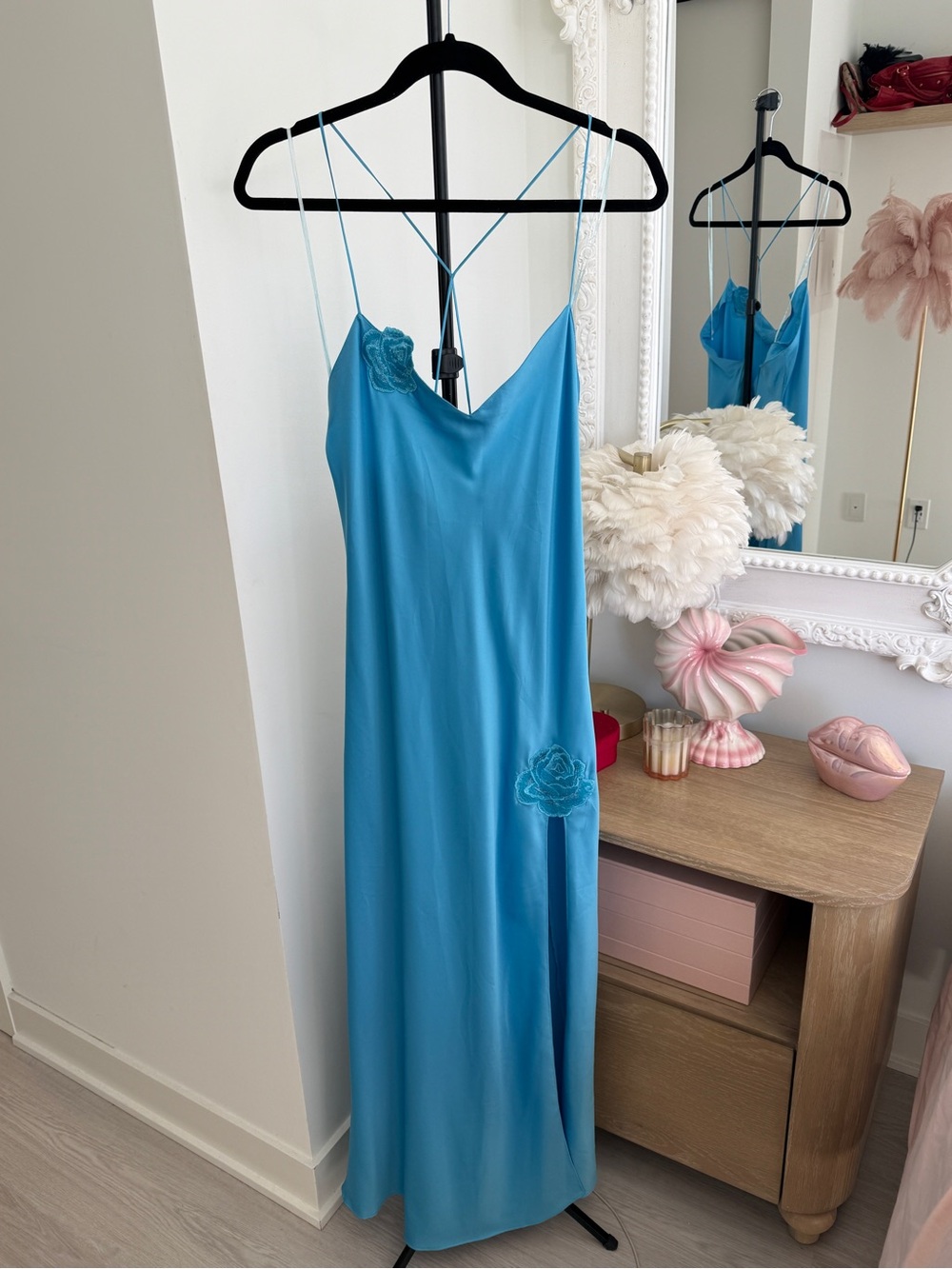 Vintage Y2k La Senza Blue Slip Nightgown with Floral Appliqué - Picture 8 of 13